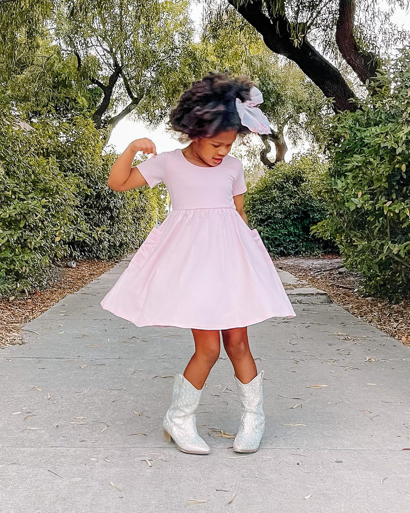 Girls Cotton Short Sleeve Twirl Skater Dress