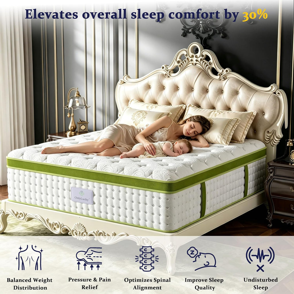 California King Mattress, 14 Inch Deluxe Firm Hybrid Cal King Size Mattress | Gel Memory Foam & Pocket Spring, 7-Zone