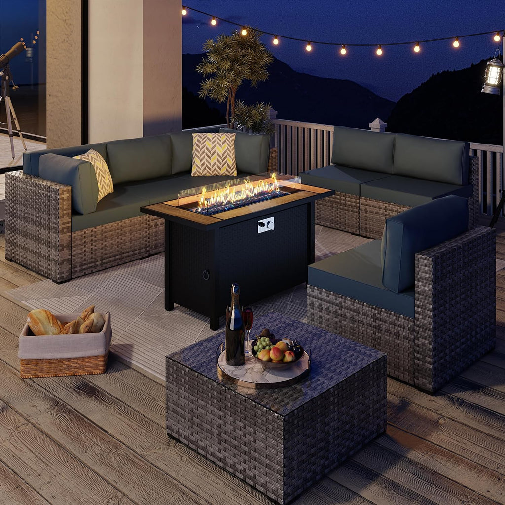 45 Inch Propane Fire Pit Table, 50,000 BTU Outdoor Gas Fire Pit & Backyard, 2-in-1 Firepit Dining Table with Glass