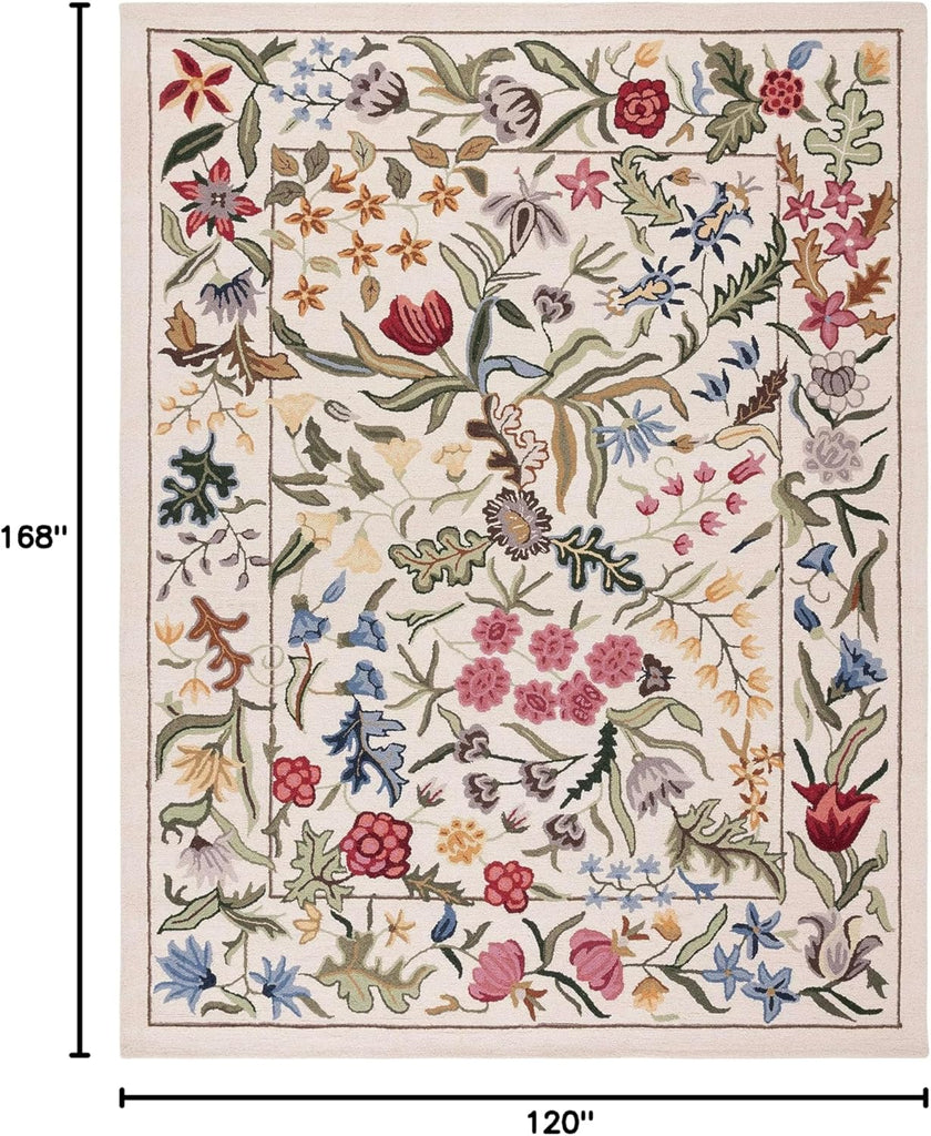 Chelsea Area Rug - 10' x 14', Ivory & Green, French Country Floral Design, Handmade Wool