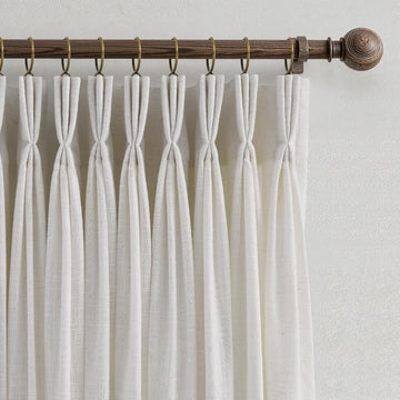 Triple Pinch Pleated Curtains for Living Room 90 Inch Linen Curtains 2 Panels Set Natural Cream Light Filtering Semi
