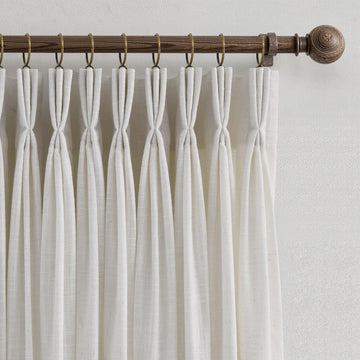 Triple Pinch Pleated Curtains 90 Inch Linen Curtains 2 Panels Set Natural Cream Light Filtering Semi Sheer Pinch
