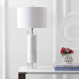 32" White Marble and Crystal LED Table Lamp, Modern Contemporary Cylindrical Column Bedside Lamp Bedroom
