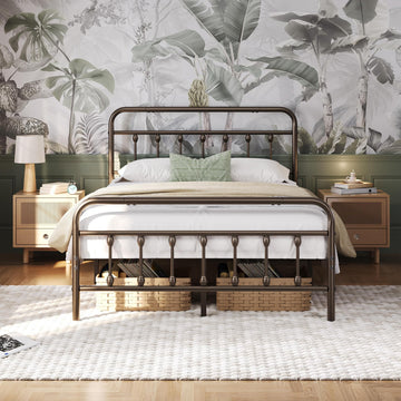 Metal Platform Bed Frame, Victorian Headboard & Footboard
