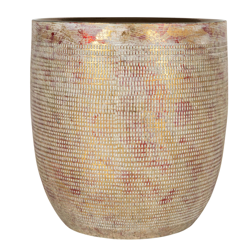 Embossed Textured Stoneware Planter, Metallic Gold