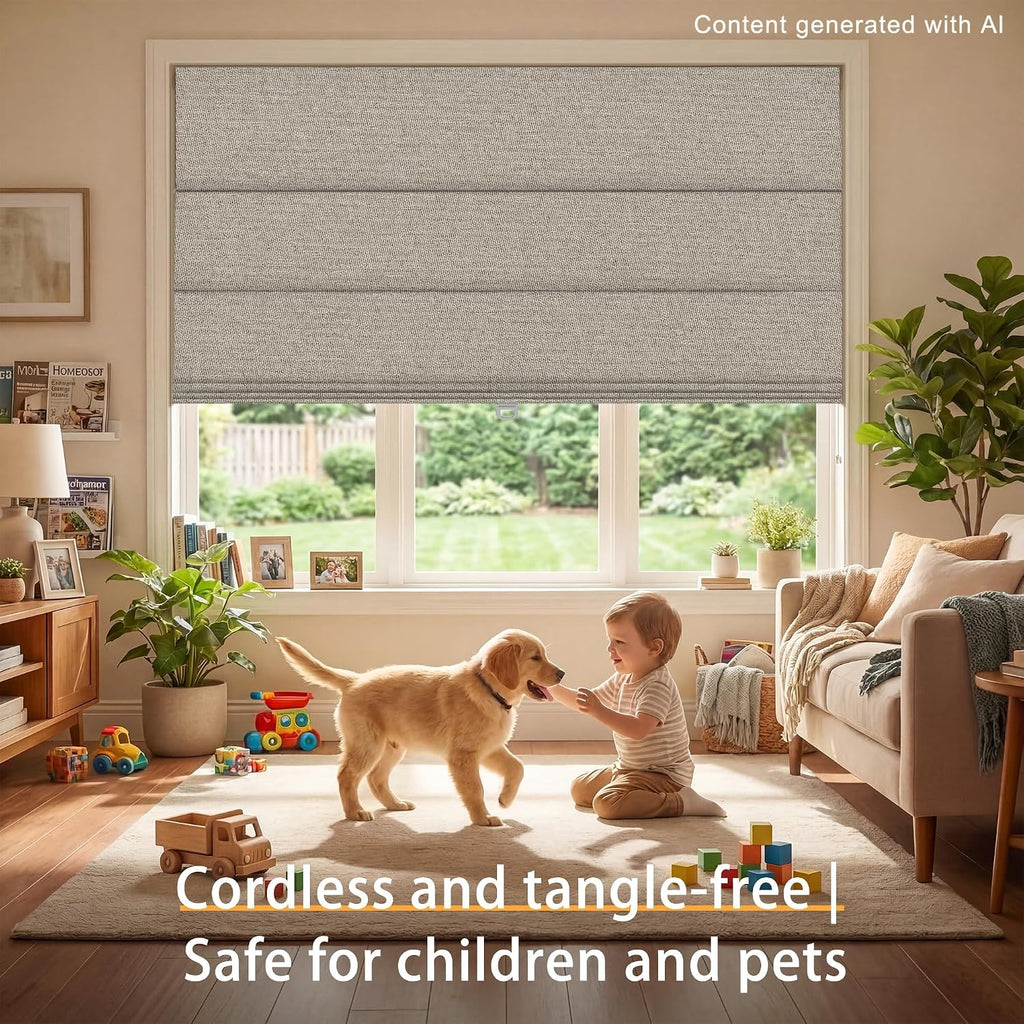 Blackout Roman Shades for Indoor Windows Cordless,Pull Down Linen Fabric Roman Blinds,Privacy Window Shades for Door