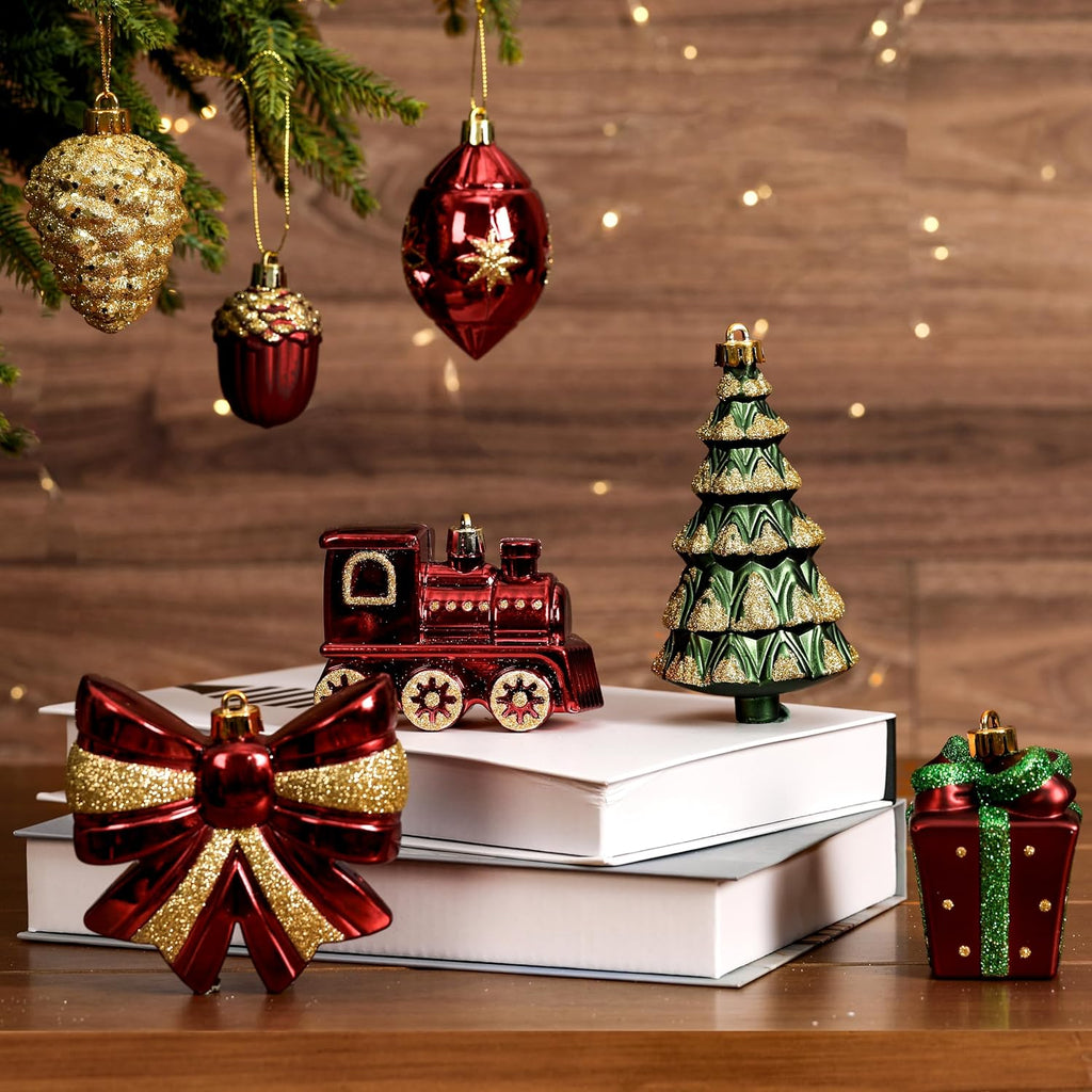Classic Christmas Balls Ornaments Set, Red, Green and Gold - Set of 82