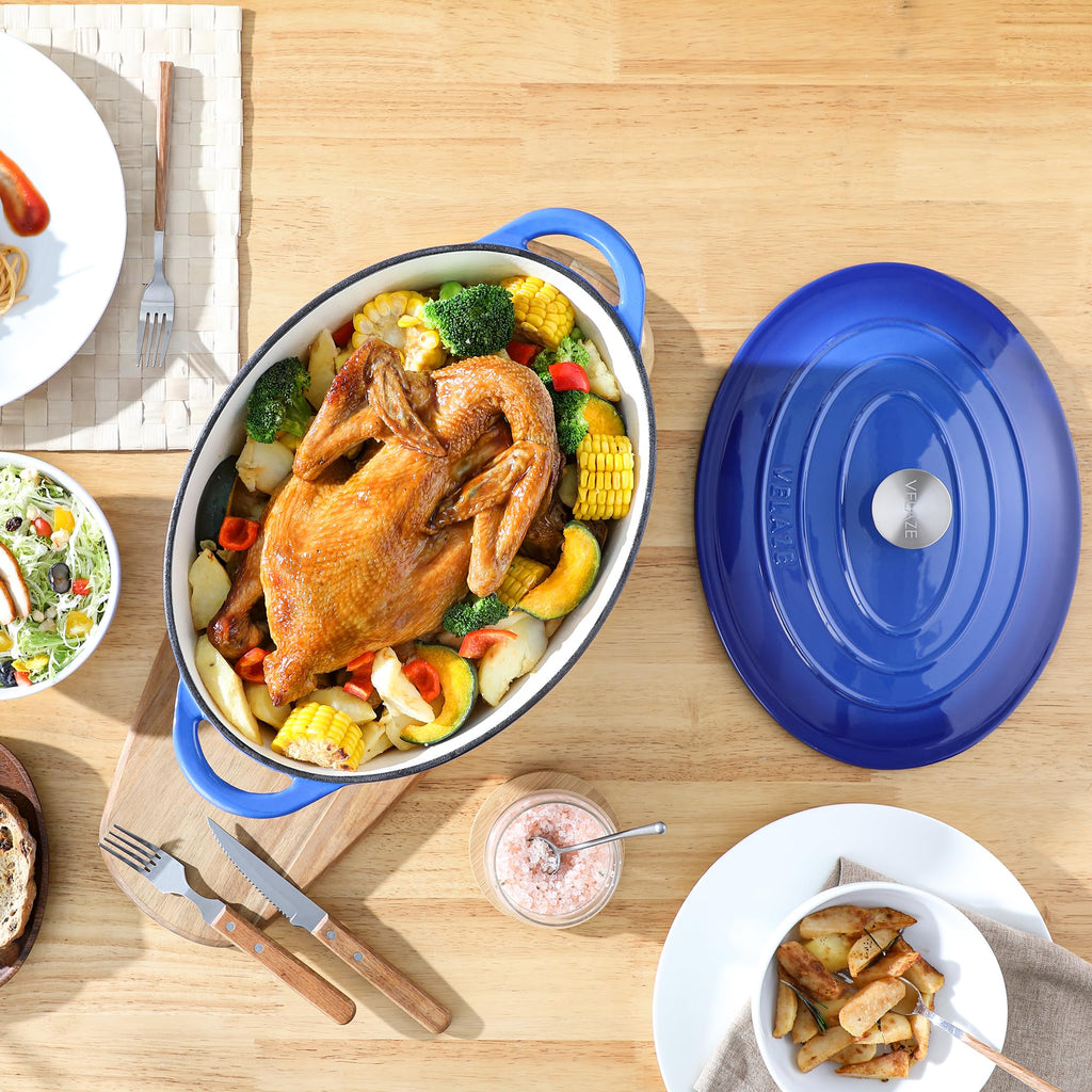 7.5 QT Oval Enameled Cast Iron Dutch Oven Pot with Lid,Blue