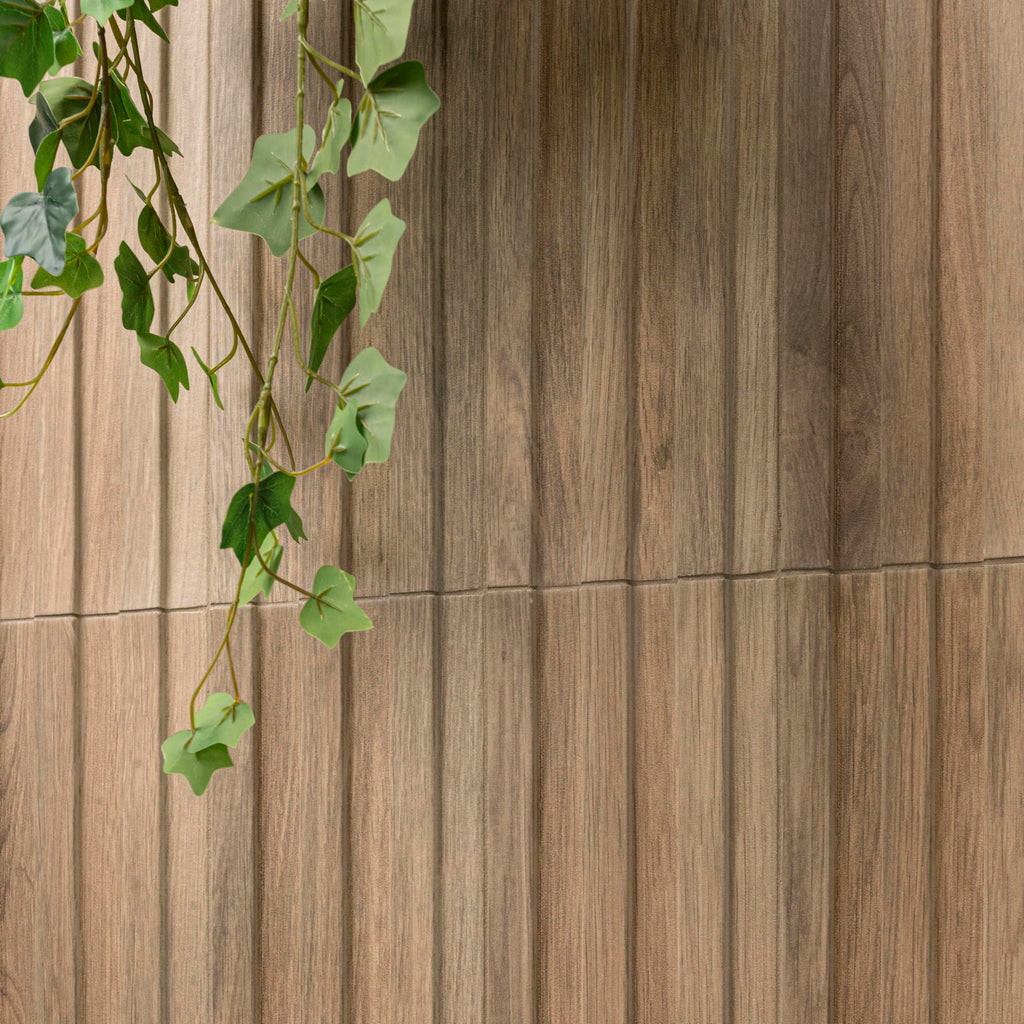 Porcelain Slat Fluted Wood Wall Tile | Serata Vibra Savanna | 6" x 16"