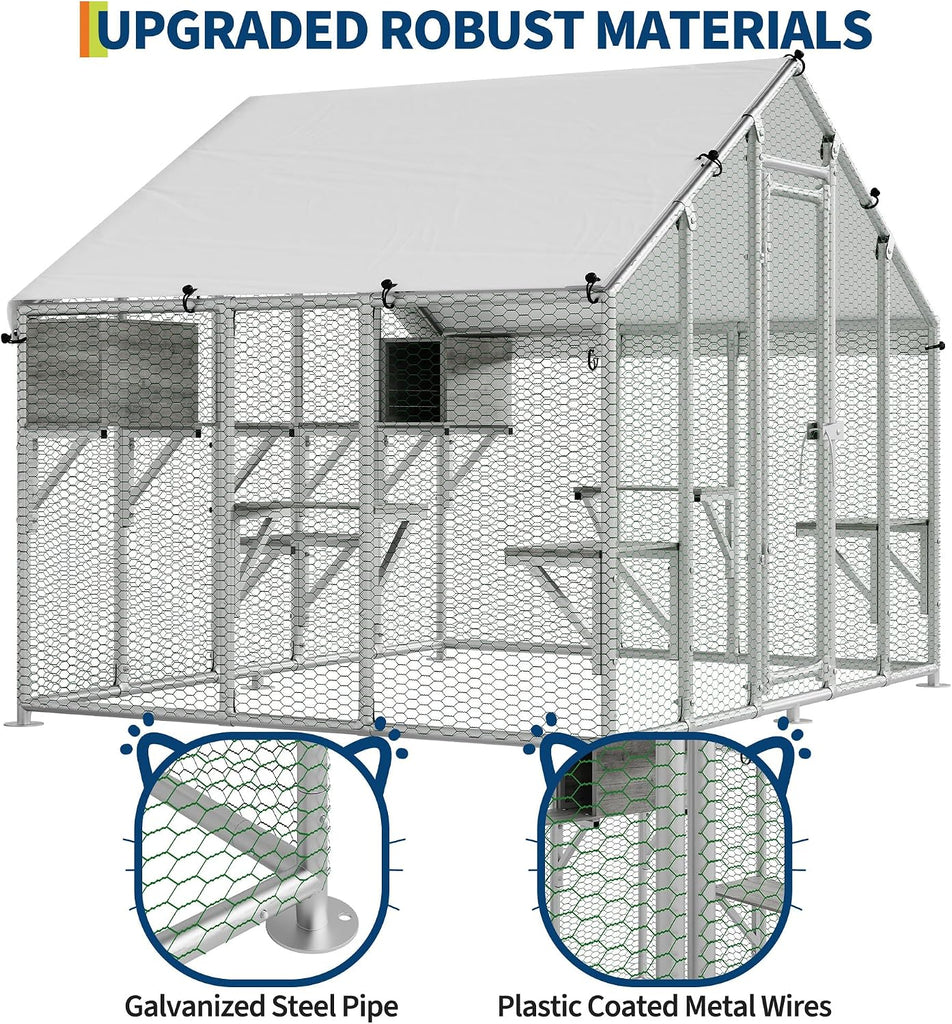 Extra Large Catio Outdoor Cat Enclosure with 7 Platforms & 2 Condos