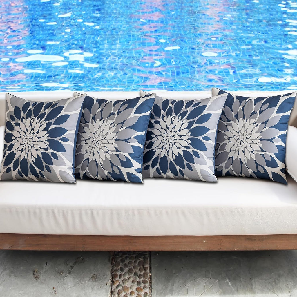 Pack of 4 Outdoor Waterproof Pillow Covers 18x18 Decorative Outdoor Throw Pillows Garden Square Cases, Couch, Tent