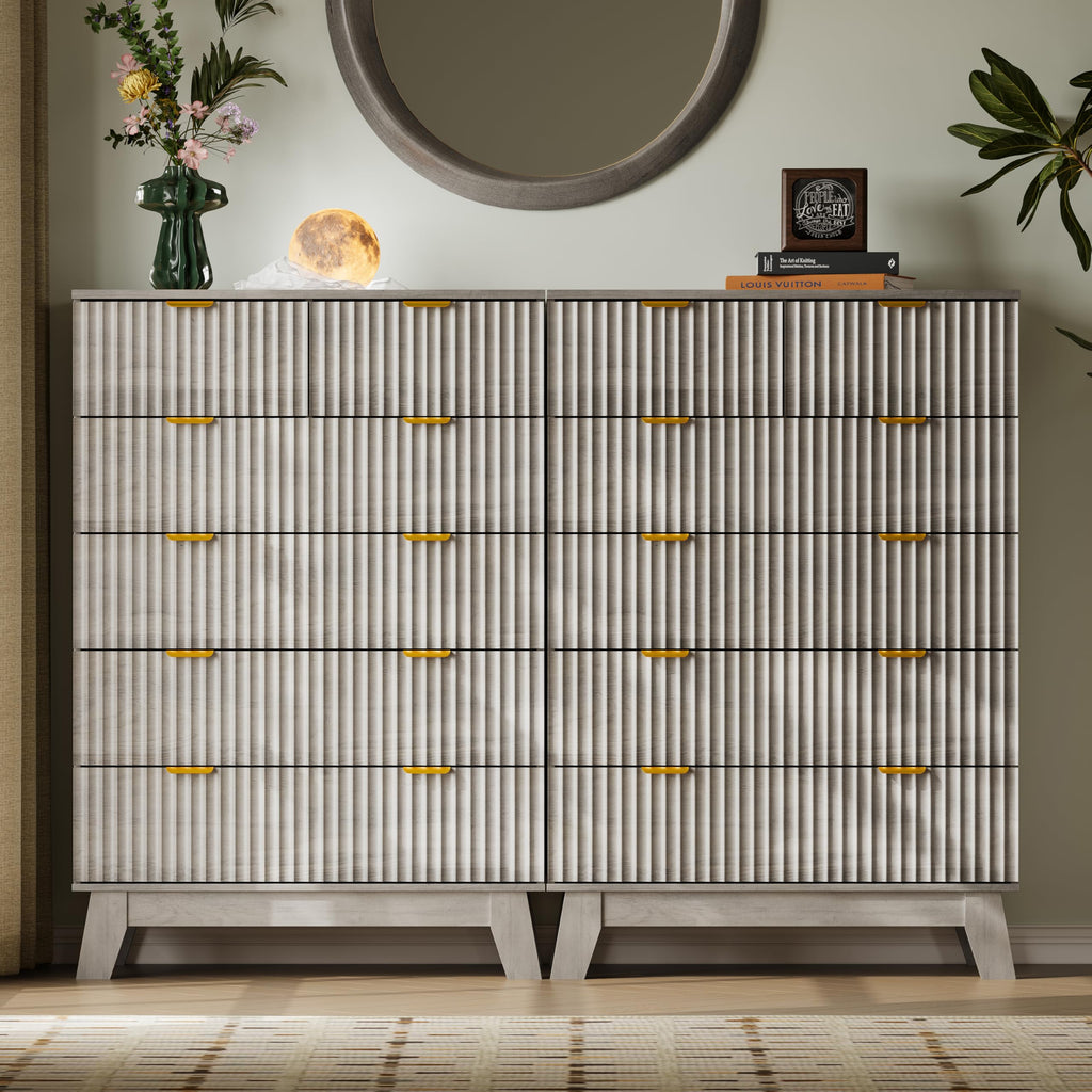 46" Tall, 6-Drawer Fluted Chest of Drawers, Modern Wood Highboy with Deep Storage, Metal Slides and Handles