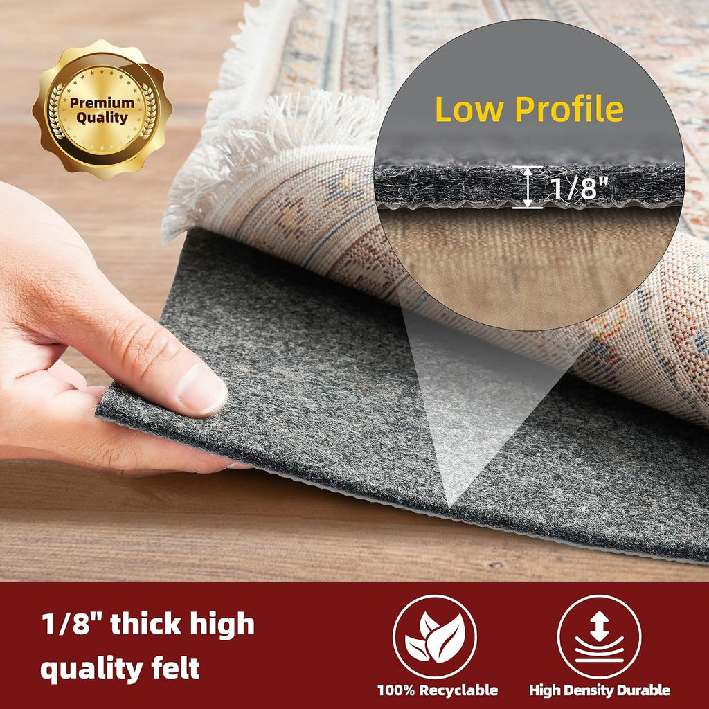 BAGAIL Felt and Natural Rubber Backing Rug Pads 1/8" Thick, 2 x 6 Ft Non Slip Rug Gripper Keep Rugs in Place, Under - Set of 12