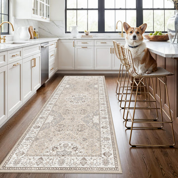Washable 3x8 Kitchen Runner Rug: Indoor Oriental Hallway Carpet Low-Pile Stain Resistant Entryway Bathroom Area Rug