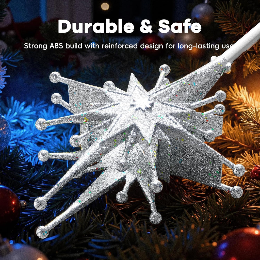 Christmas Tree Topper with Wide Coverage Light, Frosted Silver