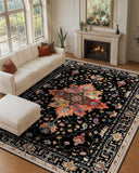 Area Rugs Washable Non-Slip, Floral Vintage Distress Print Pattern Medallion Carpet for Living Room Bedroom