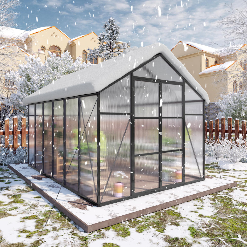 Greenhouse for Outdoors 8x12x7.8FT, Polycarbonate Greenhouse with Stronger Wind Protection and Roof Vent, Walk-in