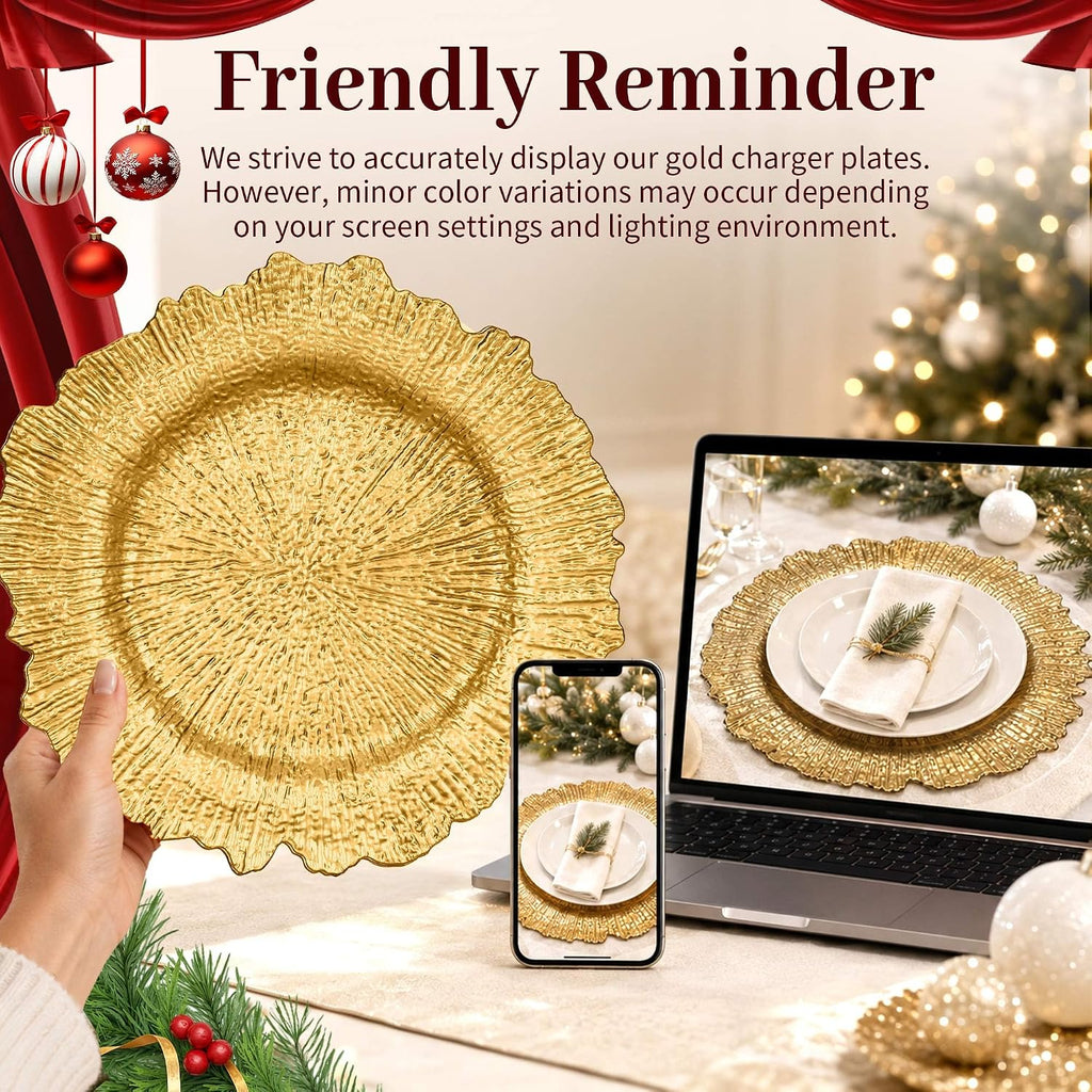 Gold Charger Plates Bulk , 13" Gold Reef Chargers for Dinner - Set of 50