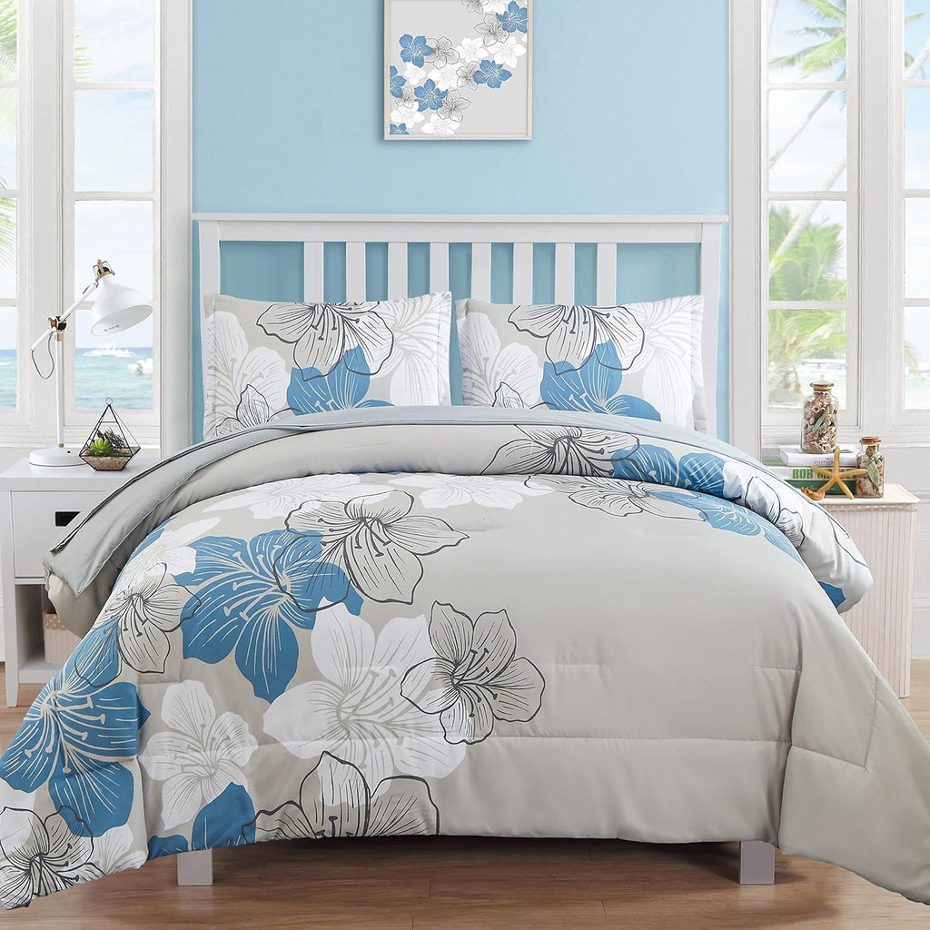Floral Comforter Set Queen, Blue Floral Comforter and Sheet Set
