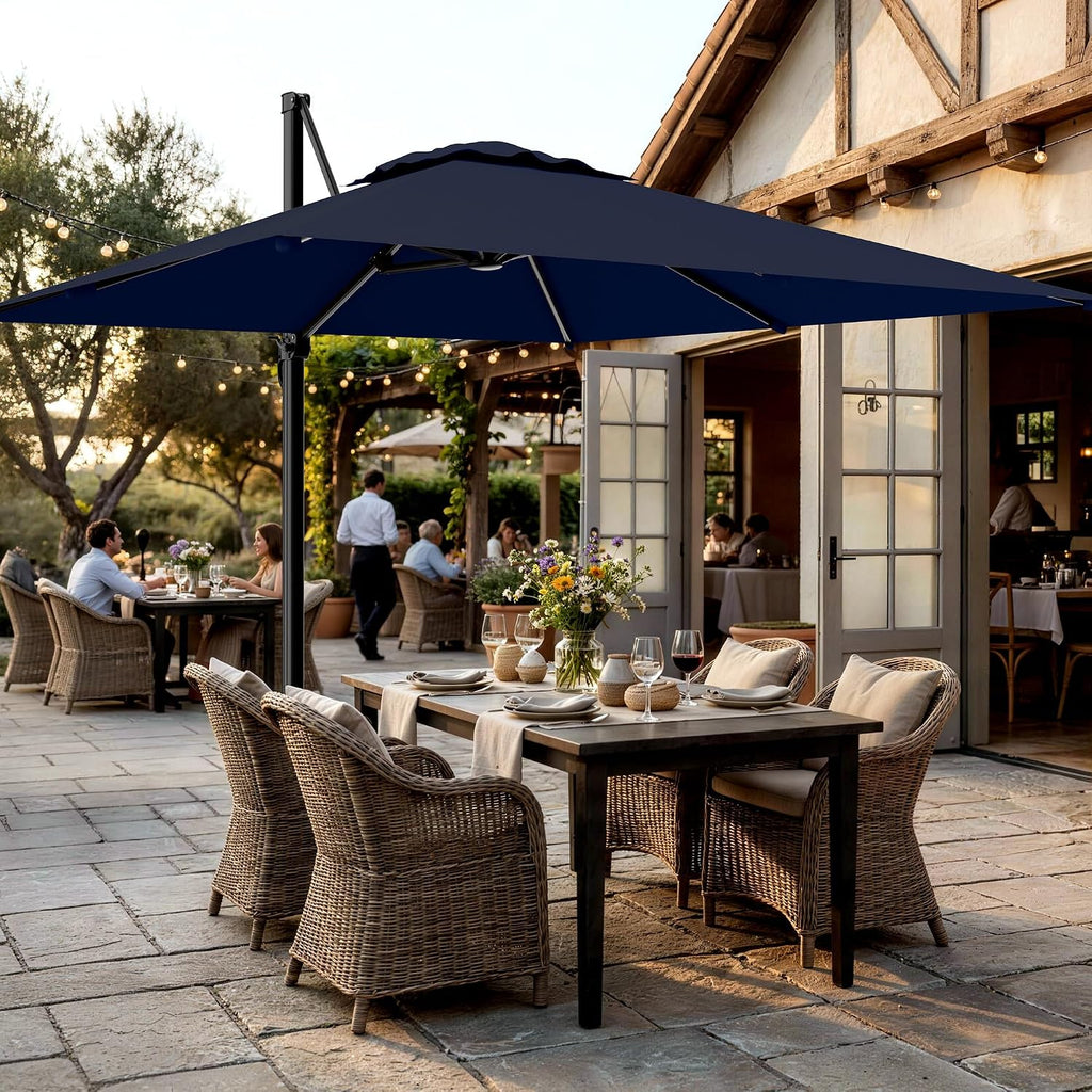 10 X 10FT Cantilever Patio Umbrella, 360-Degree Rotation Square Hanging Offset Umbrella with Crank