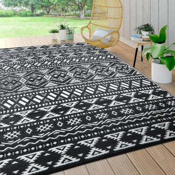 Outdoor Rugs 9'x12' s Clearance Waterproof Black&White 02#