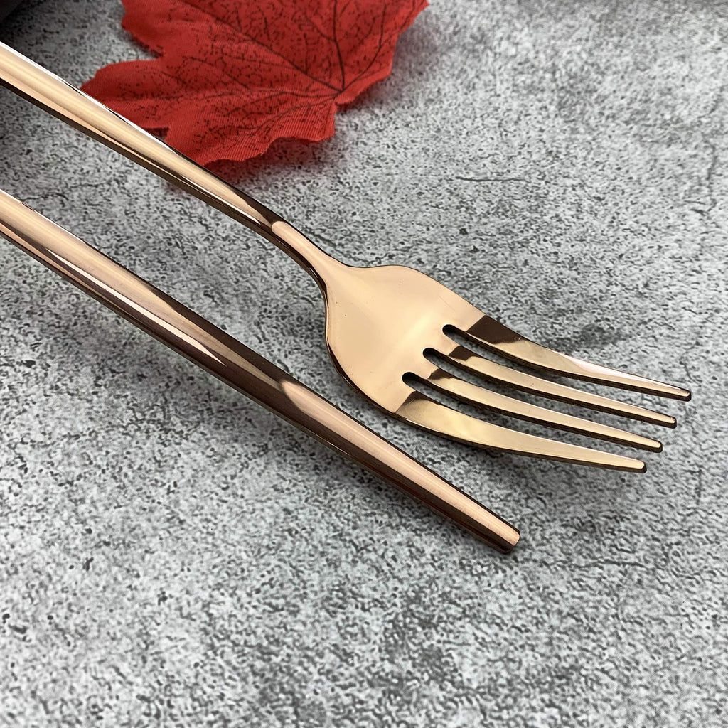 Silverware Set, Mirror Polished Copper Flatware Cutlery Set Service for 6, Shiny Finish 36 Pieces Stainless Steel