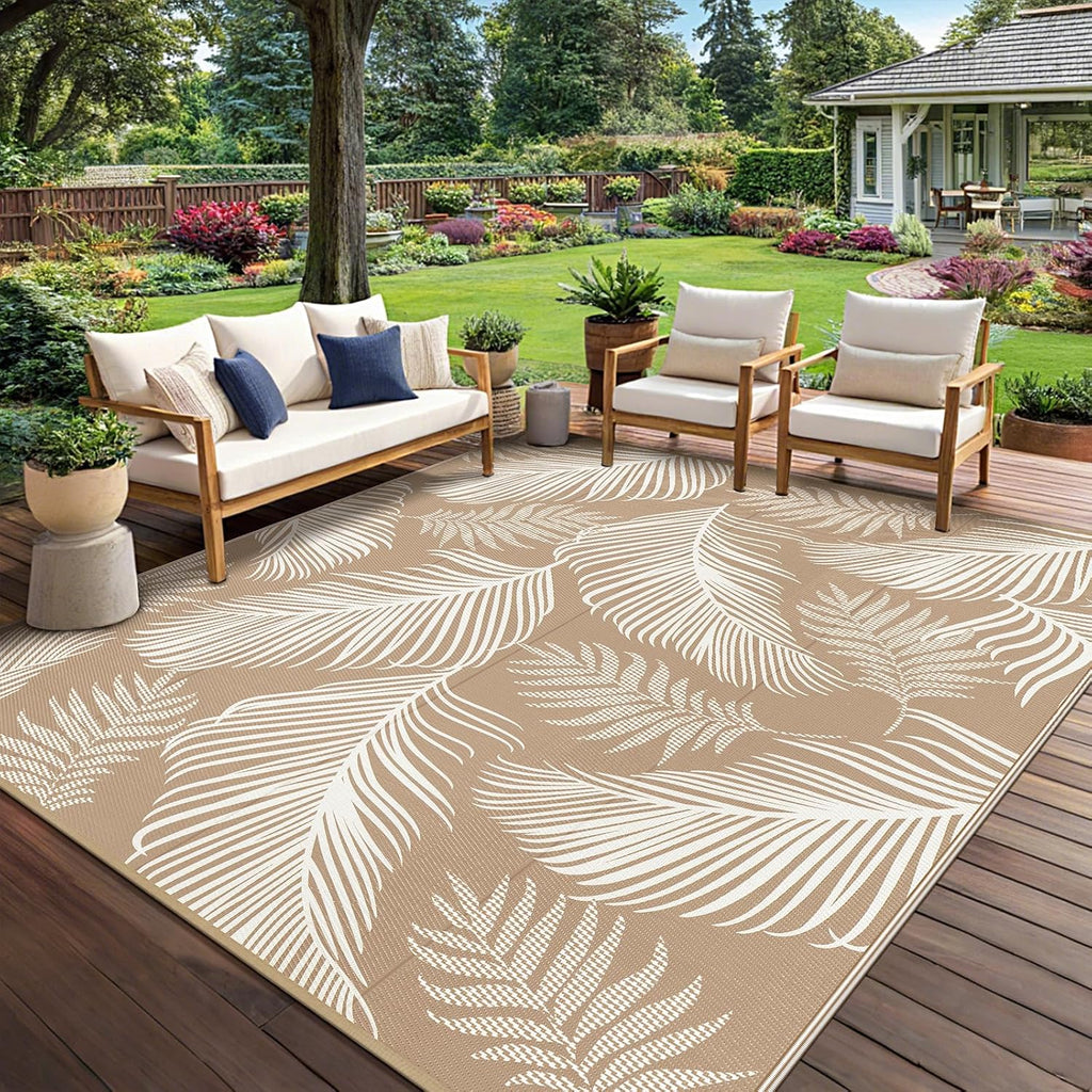 Waterproof Outdoor Rug 8x10, Reversible Plastic Straw Patio Camping Rug, Indoor Outdoor RV Mat Carpe
