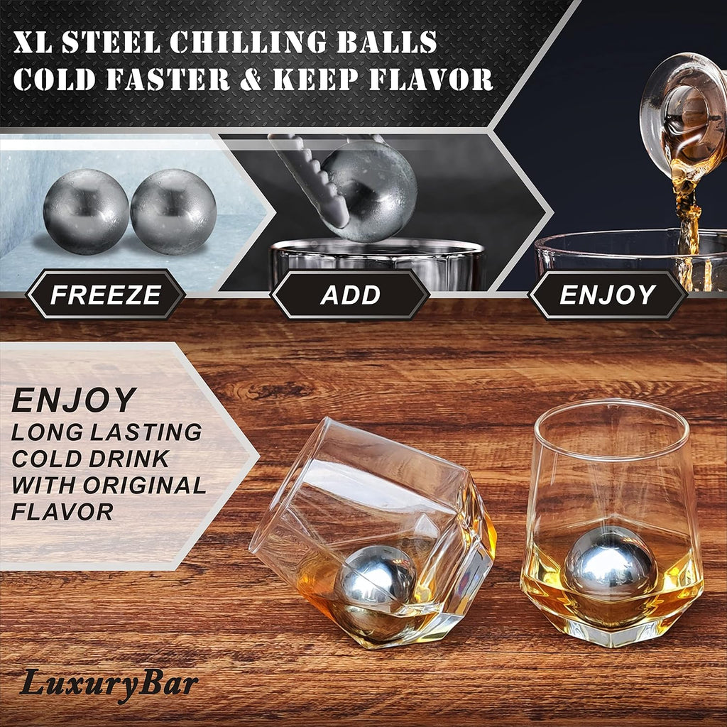 Diamond Whiskey Decanter Set 4 ChillBall Glasses&Tray Decanter Sets for Men - Set of 12