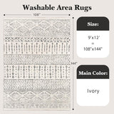 9x12 Area Rug, Super Soft Ultra-Thin Moroccan Washable Rug, Anti-Slip Backing Area Rugs 9x12 Living 