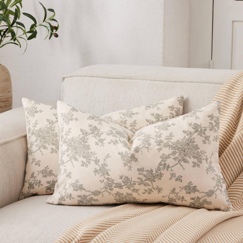 100% Cotton French Pastoral Lumbar Throw Pillow Covers Set of 2, 12x20 Inch Green Farmhouse Decorative Cushion Covers