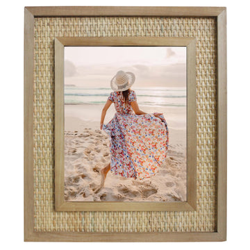 8x10 Picture Frame Made of Natural Rattan, Solid Wood and High Definition Glass, Boho or Coastal Photo Frame for