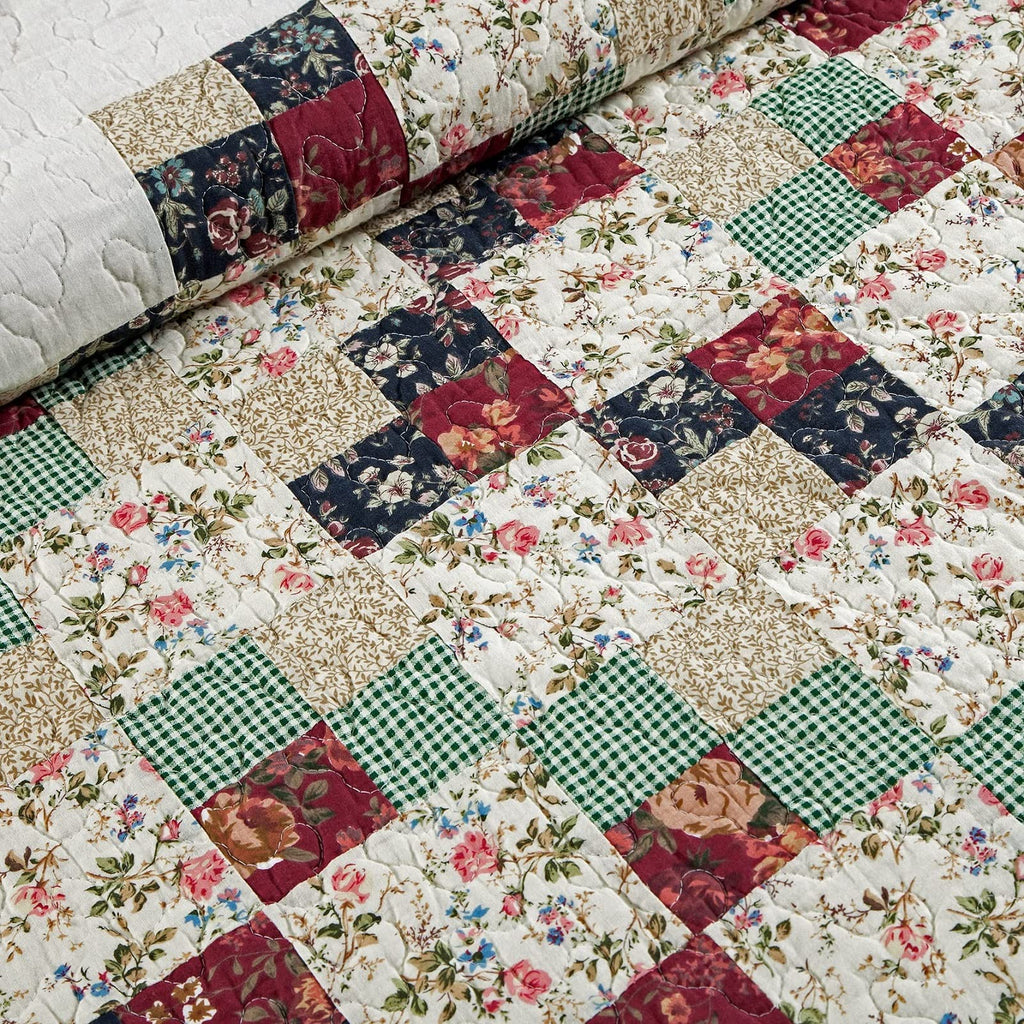 Patchwork Quilt Bedding Set 100% Cotton Farmhouse Coverlet Bedspread Soft Lightweight Comforter with