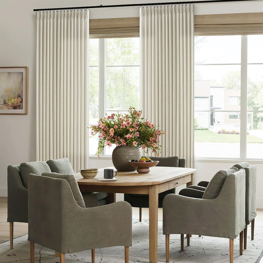 Flax Burlap 90 Inch Pinch Pleated Linen Curtains for Living Room Thick Linen Textured Drapes 90 Inches Long Pinch
