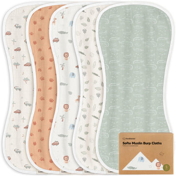 5-Pack Muslin Burp Cloths Baby Boy, Girl, Soft Absorbent Rags, Wilderness