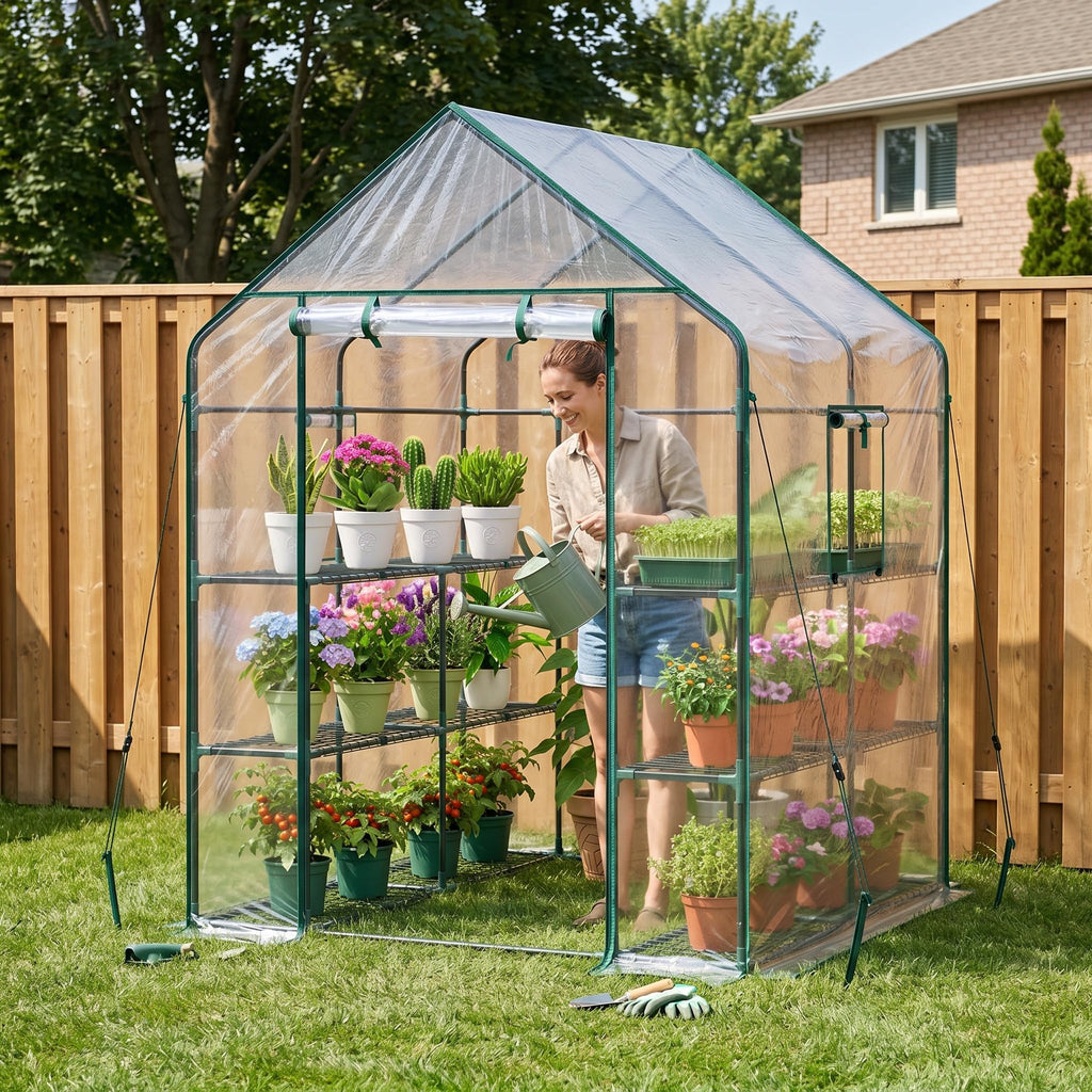 Plastic Greenhouse for Outdoors: Portable Walk in Plant Green House with Improved Transparent PVC Cover, 3 Tiers 12