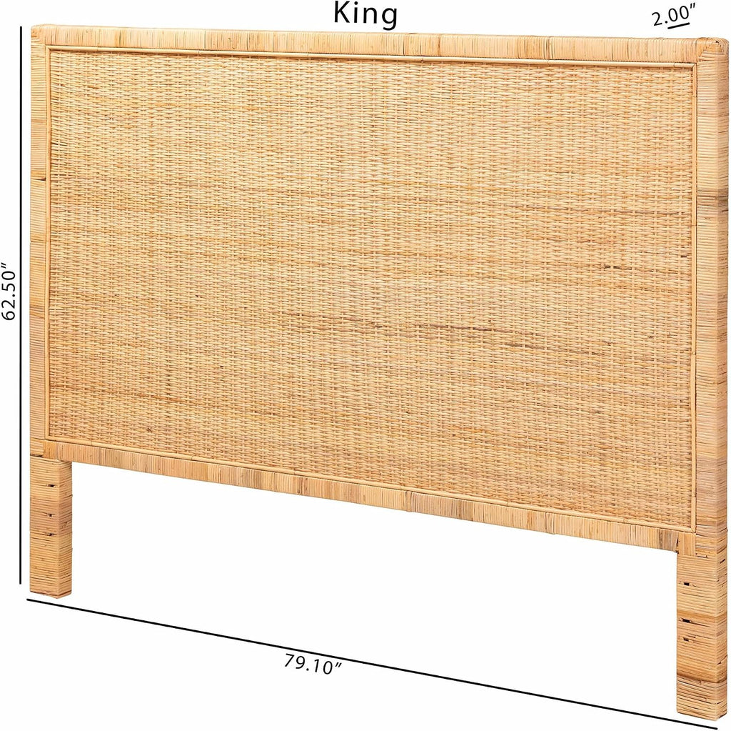 Bohemian Natural Rattan and Mahogany Wood King Headboard
