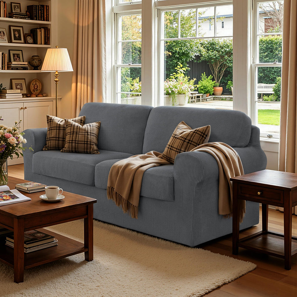5 Piece Stretch Couch Covers for Sofa, Loveseat, Grey