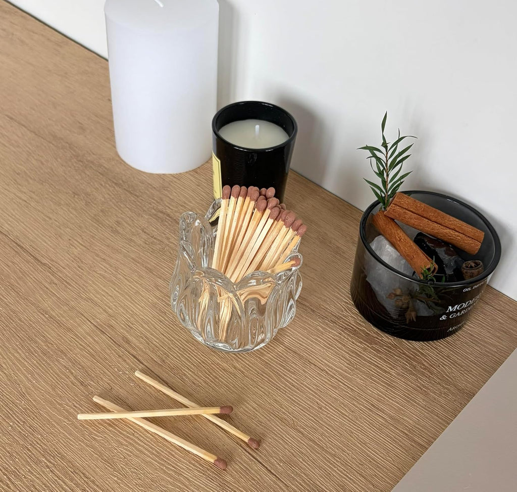 Match Holder with Striker, Glass Decorative - Set of 2