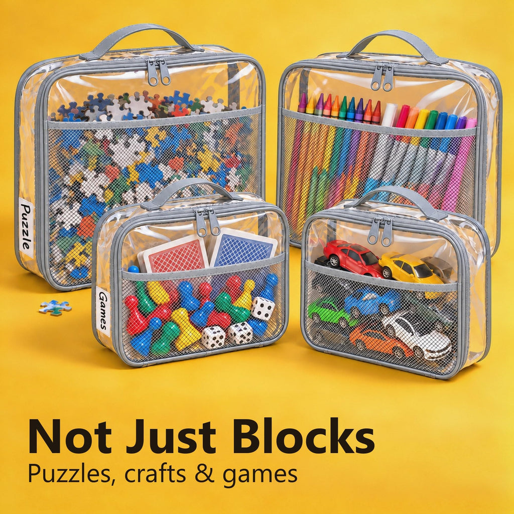 Clear Toy Storage Bags with Zipper, 4 Pack Building Block & Brick Organizer