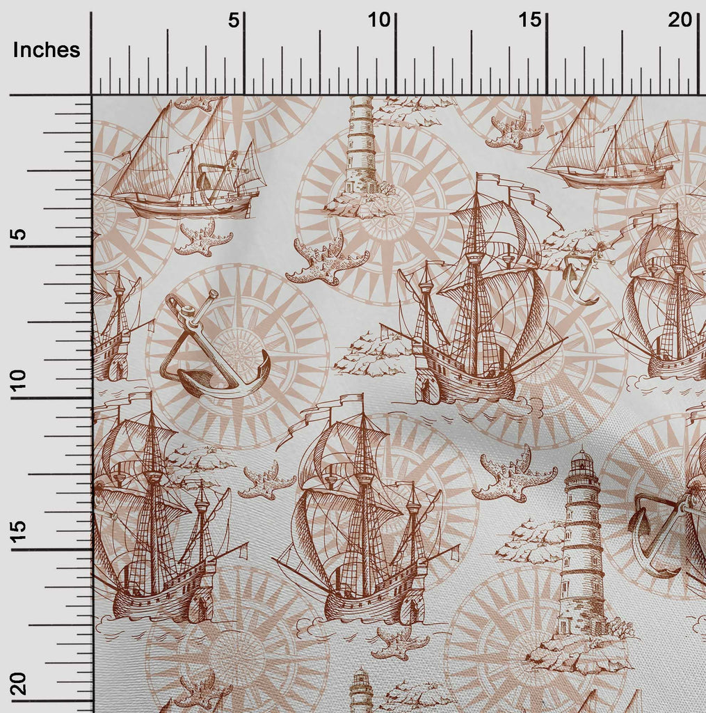 Cotton Cambric Brown Fabric Nautical Prints Sewing Craft Projects Fabric Prints By Yard 42 Inch Wide