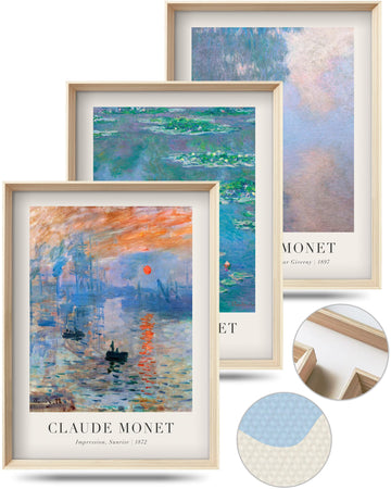 Framed Claude Monet Water Lilies Canvas Wall Art Set of 3 12x16in