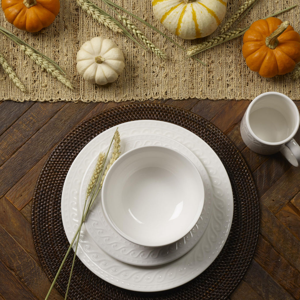 Sylvia Dinnerware Set 32-Piece Service for 8 - White Porcelain Dinner Plates, Salad Plates, Soup Bowls and Mugs