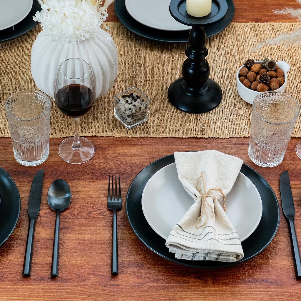 Hexagon Black 20-Piece Forged Silverware Set Stainless Steel Flatware Set,Service for 4,Matte Satin Polished Cutlery