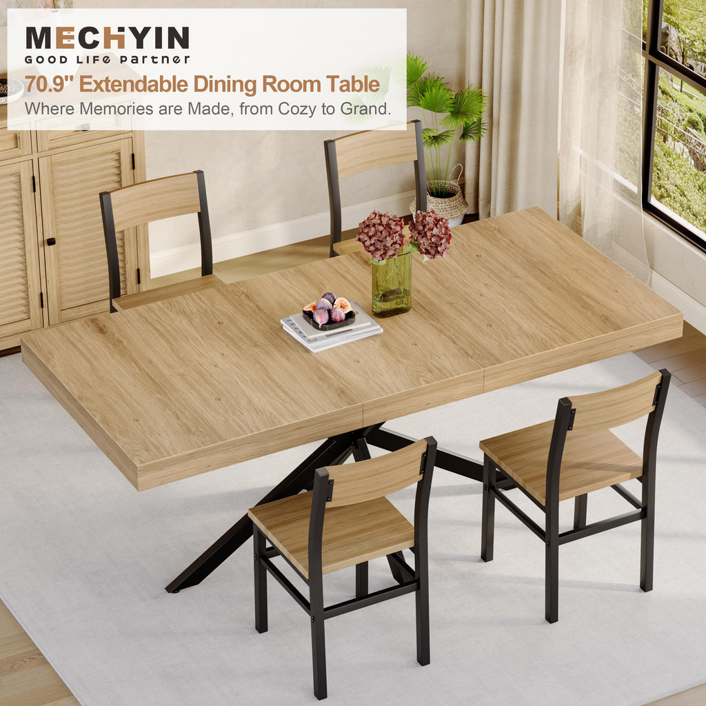 Extendable Dining Room Table for 4 6 8, 55"-70" Kitchen Table Leaf, Oak