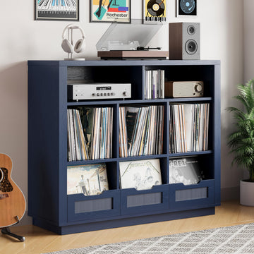 3-Tier Record Player Stand with Charging Station, Vinyl Storage