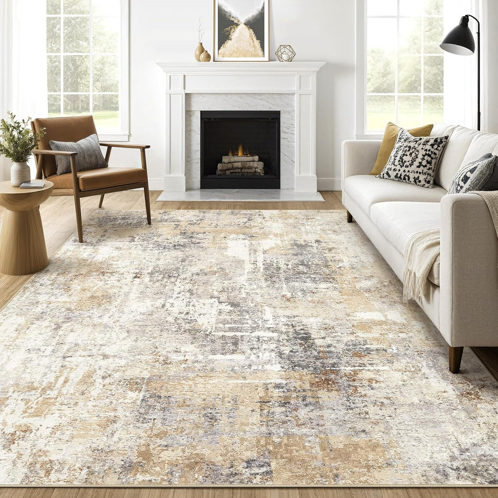 Area Rugs 9x12 Living Room: Washable Large Abstract Neutral Modern Soft Rugs Stain Resistant Indoor 