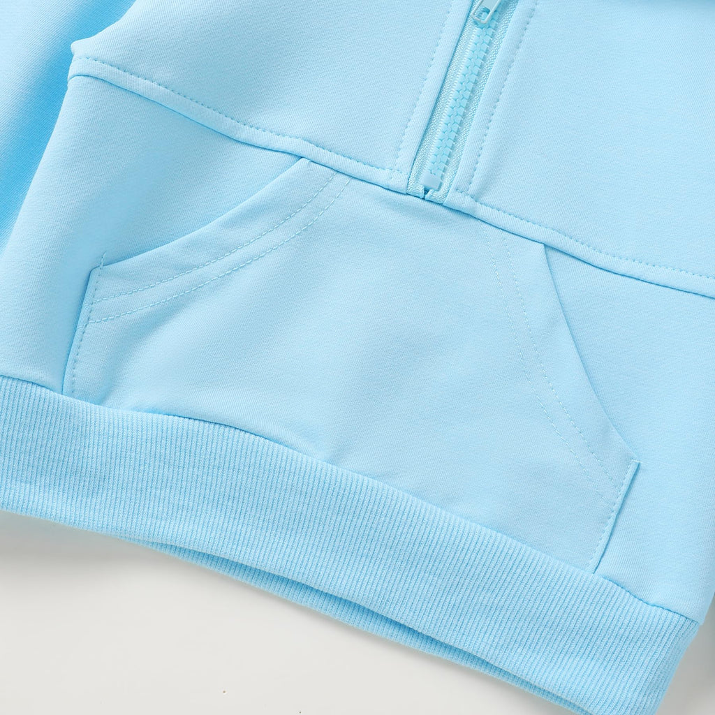 Baby Clothes for Girls Boys Solid Color Half-Zip Sweatshirt and Sweatpants Outfits Set Fall Toddler Sweatsuit (Light