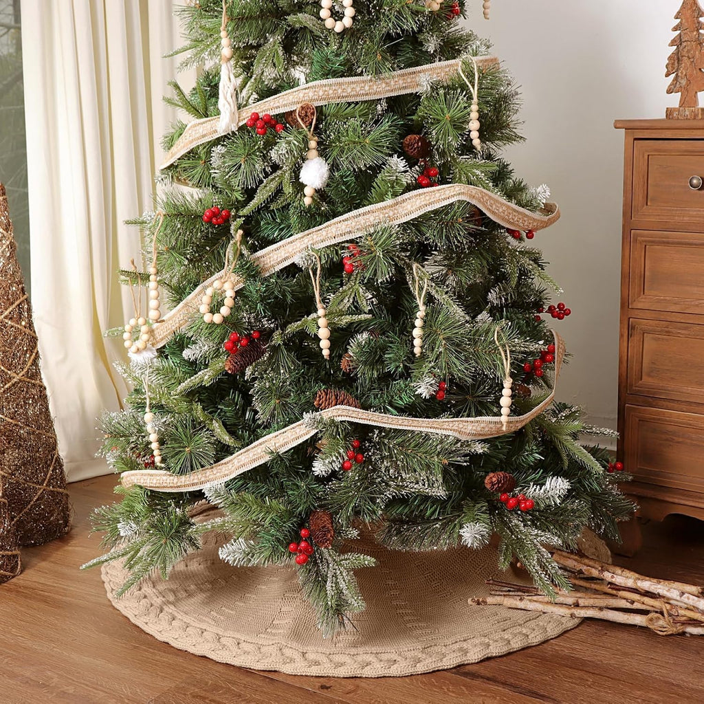 36 inch Christmas Tree Skirt: Pencil Tree Skirt for 6ft Tree, Cable Knit Beige Small Tree Skirt, Vintage Tree Skirts