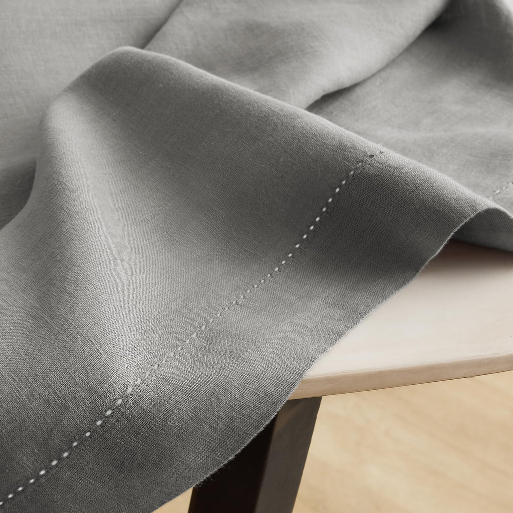Hemstitch 100% Linen Tablecloth 70 x 132 In, Grey