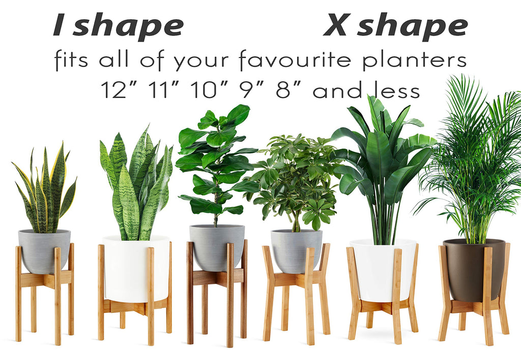 Plant Stand Mid Century Indoor, Bamboo, Wooden, Adjustable (8-12 Inch), Tall Modern Plant Holder X (Planter Not